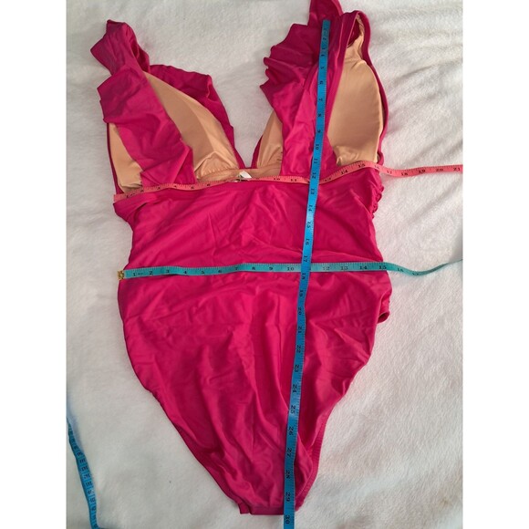 J. Crew Ruched Ruffle One Piece Swimsuit Fuchsia Pink Beach BP222 Size 20 NWT - Picture 6 of 8